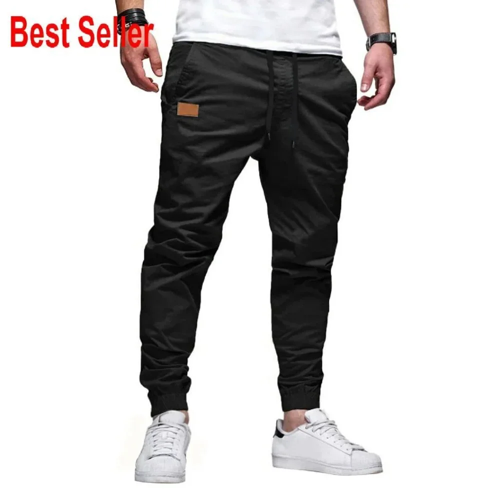 Men's Casual Joggers Twill Cargo Pants Tapered Fit Comfortable Drawstring